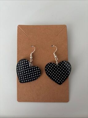 Fashion Jewelry Black Heart Polka Dot Dangle Earrings